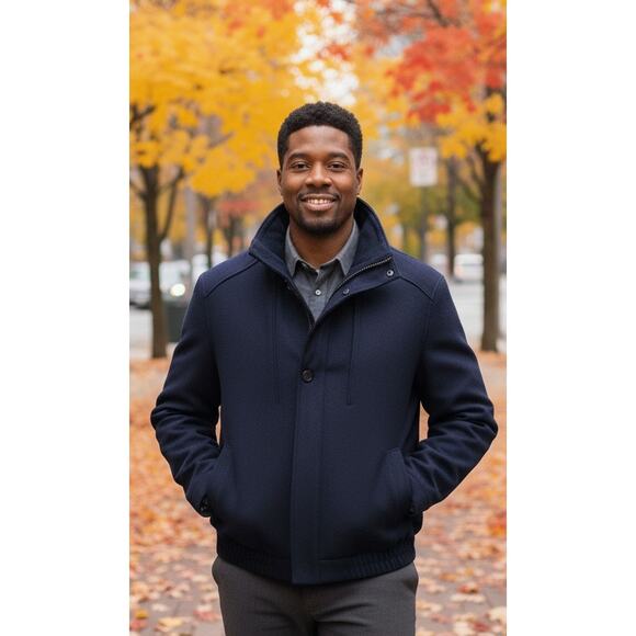 Tahari Men's XL Navy Blue Wool Blend Winter Ski Lined Bomber All Occasion Coat - Picture 1 of 6